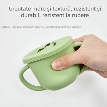 Cană de gustări cu două urechi din silicon pentru copii, foarte bine vândută, cu deschidere, cană de băut specială pentru învățare pentru sugari și copii mici, consumabile pentru mame și sugari, cană de băut pentru bebeluși