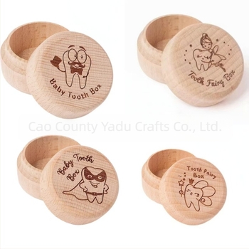 Cutie de depozitare pentru dinți de foioase din lemn masiv, simplă, rotundă, universală pentru copii, cu păr fetal, din lemn, pentru cordonul ombilical, din fag