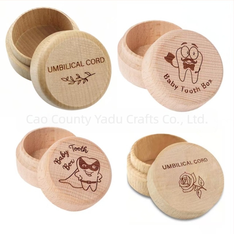 Cutie de depozitare pentru dinți de foioase din lemn masiv, simplă, rotundă, universală pentru copii, cu păr fetal, din lemn, pentru cordonul ombilical, din fag