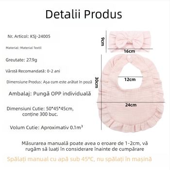 Bavet pentru copii, cu bandă de păr și fundă, european și american, pentru nou-născuți, din tifon și volane, prosop alunecos pentru bebeluși