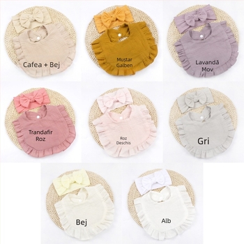 Bavet pentru copii, cu bandă de păr și fundă, european și american, pentru nou-născuți, din tifon și volane, prosop alunecos pentru bebeluși