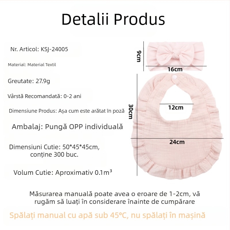 Bavet pentru copii, cu bandă de păr și fundă, european și american, pentru nou-născuți, din tifon și volane, prosop alunecos pentru bebeluși