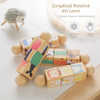Transfrontaliere copii mână zornăitoare lemn rotativ bloc animale puzzle copil apucare educație timpurie rotativ potrivire jucărie