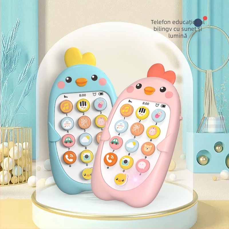 Muzică pentru copii, telefon mobil, jucării educative pentru educație timpurie, simulare mușcătură pentru sugari, model de telefon tip pui, bilingv chineză și engleză