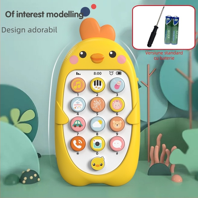 Muzică pentru copii, telefon mobil, jucării educative pentru educație timpurie, simulare mușcătură pentru sugari, model de telefon tip pui, bilingv chineză și engleză