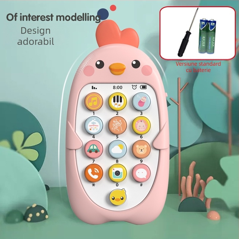 Muzică pentru copii, telefon mobil, jucării educative pentru educație timpurie, simulare mușcătură pentru sugari, model de telefon tip pui, bilingv chineză și engleză