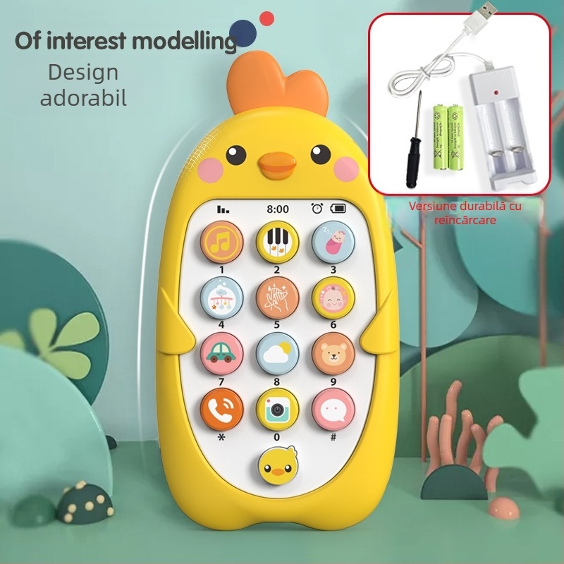 Muzică pentru copii, telefon mobil, jucării educative pentru educație timpurie, simulare mușcătură pentru sugari, model de telefon tip pui, bilingv chineză și engleză