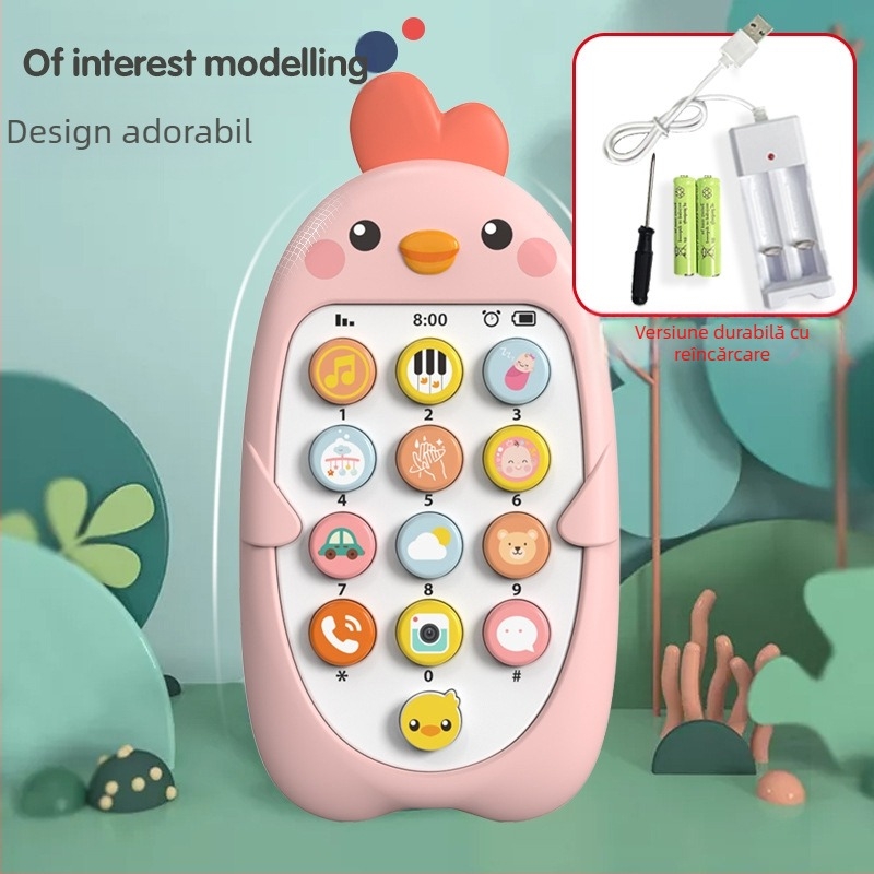 Muzică pentru copii, telefon mobil, jucării educative pentru educație timpurie, simulare mușcătură pentru sugari, model de telefon tip pui, bilingv chineză și engleză