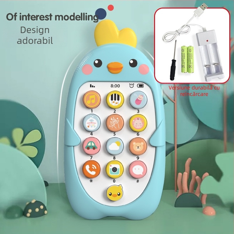 Muzică pentru copii, telefon mobil, jucării educative pentru educație timpurie, simulare mușcătură pentru sugari, model de telefon tip pui, bilingv chineză și engleză