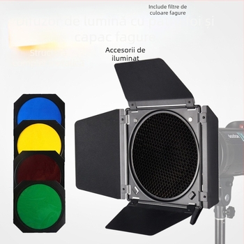 Filtru de culoare DB04 cu ramă cu patru foi, lumină de contur, capac standard tip fagure, lampă bliț mare tip fagure, mereu pornită, păr ancoră, lumină