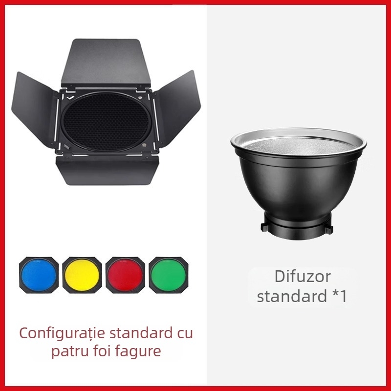 Filtru de culoare DB04 cu ramă cu patru foi, lumină de contur, capac standard tip fagure, lampă bliț mare tip fagure, mereu pornită, păr ancoră, lumină