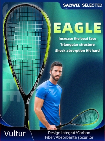 Rachetă de squash Salywee Red Eagle, compozit de carbon, dintr-o singură piesă, rachetă de antrenament profesională, sporturi europene și americane, ultra-ușoară, 185 ± 5 g