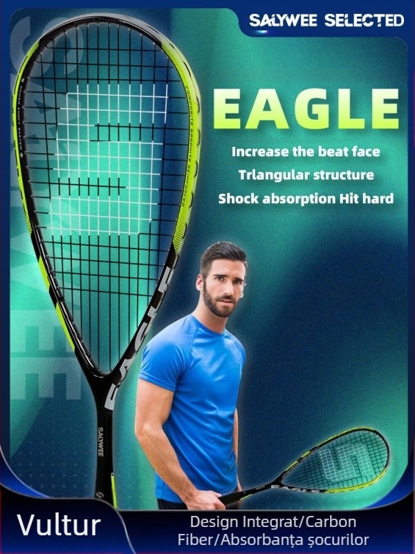 Rachetă de squash Salywee Red Eagle, compozit de carbon, dintr-o singură piesă, rachetă de antrenament profesională, sporturi europene și americane, ultra-ușoară, 185 ± 5 g