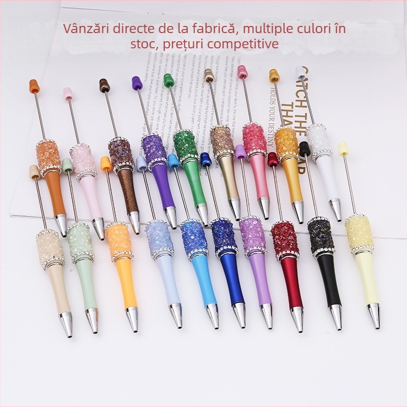 Pix cu bilă cu pietriș de cristal transfrontalier en-gros, stilou cu bilă cu bilă, stilou cu mărgele, stilou drăguț din plastic, en-gros