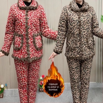 Mama de iarnă, căptușită cu fleece, îngroșată, cu bumbac, haine, pantaloni din bumbac, costum de femei, nou-venită, jachetă caldă cu bumbac, pentru femei de vârstă mijlocie și vârstnici, set din două piese