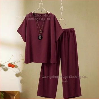 2025 Femeii de vară, cu mânecă lungă, cu guler rotund, stil european și american, cu croială transfrontalieră, stil nou, top și pantaloni cu picior larg, stil casual, 2