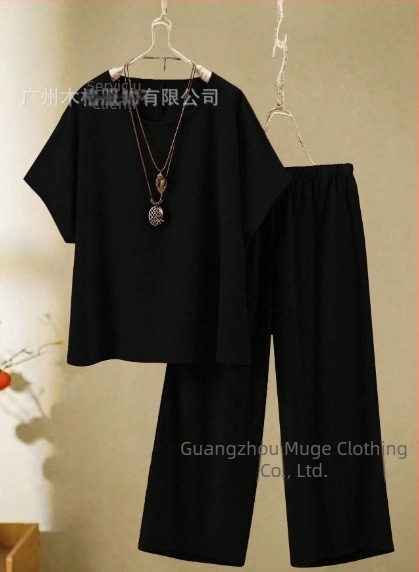 2025 Femeii de vară, cu mânecă lungă, cu guler rotund, stil european și american, cu croială transfrontalieră, stil nou, top și pantaloni cu picior larg, stil casual, 2