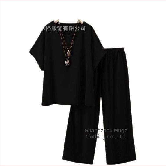 2025 Femeii de vară, cu mânecă lungă, cu guler rotund, stil european și american, cu croială transfrontalieră, stil nou, top și pantaloni cu picior larg, stil casual, 2