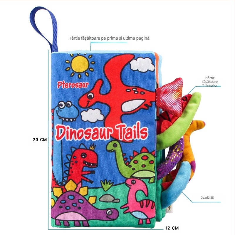 AIPINQI carte de pânză cu coadă de animal cu desene animate, cu hârtie de apel, jucărie pentru copii, carte de pânză rezistentă la rupere pentru bebeluși