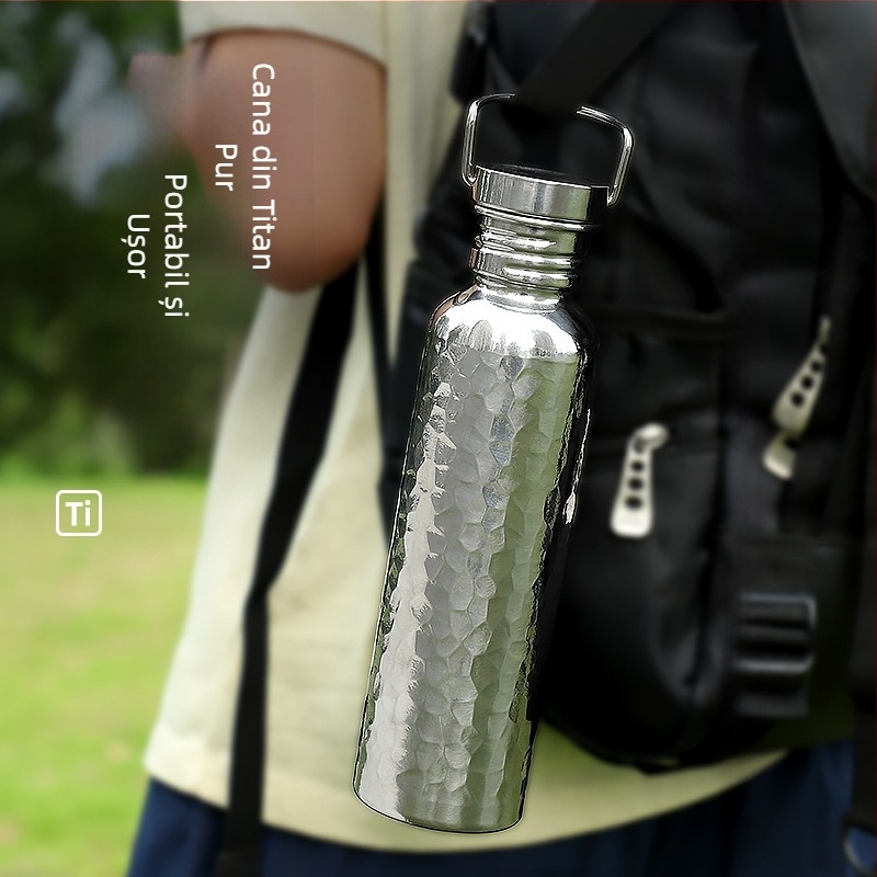 Fierbător sport din titan pur pentru ciclism, fierbător pentru sporturi în aer liber, cană de apă portabilă pentru călătorie, fierbător ușor pentru camping, fierbător cu model de ciocan