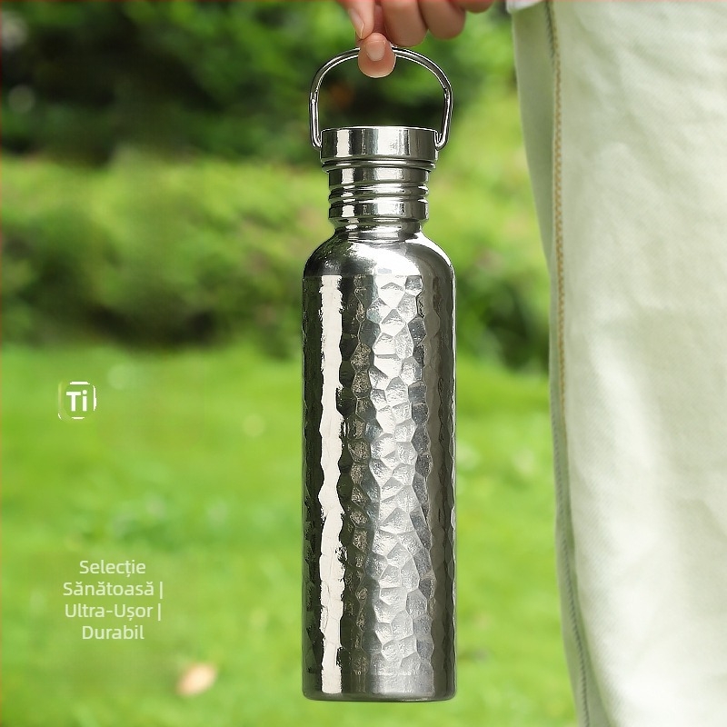 Fierbător sport din titan pur pentru ciclism, fierbător pentru sporturi în aer liber, cană de apă portabilă pentru călătorie, fierbător ușor pentru camping, fierbător cu model de ciocan