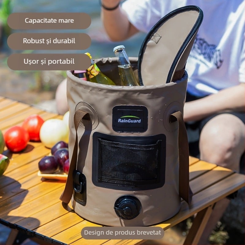 Găleată pliabilă în aer liber, găleată portabilă cu valvă, găleată rotundă portabilă de mare capacitate pentru camping, găleată de pescuit cu capac