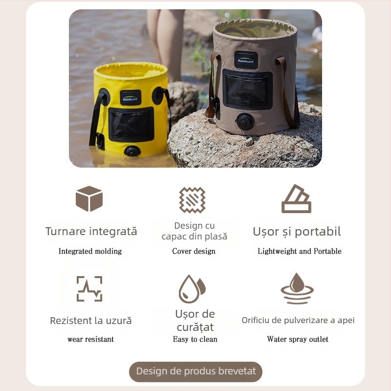 Găleată pliabilă în aer liber, găleată portabilă cu valvă, găleată rotundă portabilă de mare capacitate pentru camping, găleată de pescuit cu capac