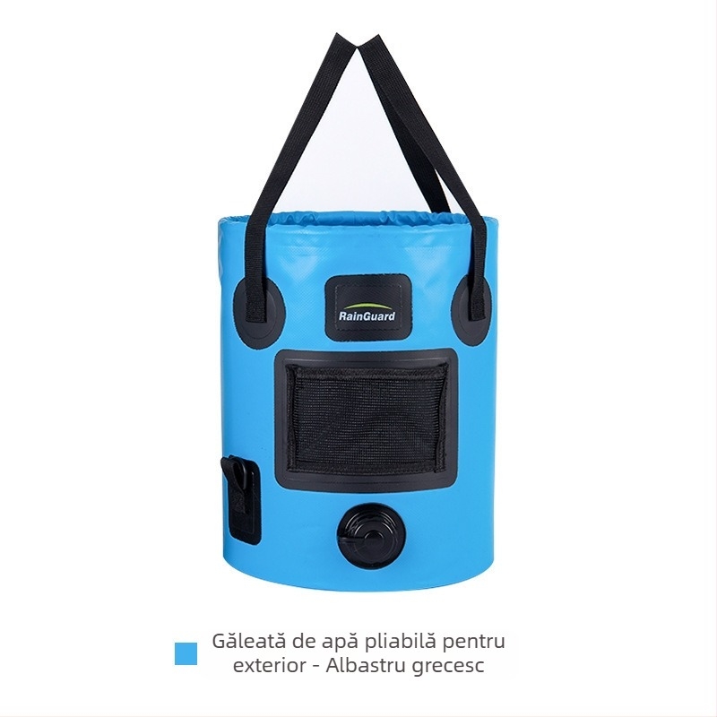 Găleată pliabilă în aer liber, găleată portabilă cu valvă, găleată rotundă portabilă de mare capacitate pentru camping, găleată de pescuit cu capac