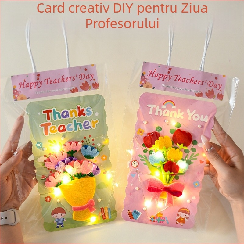 Felicitări de Ziua Profesorilor, felicitări lucrate manual pentru copii, buchet de flori tridimensional realizat de părinți și copii, materiale cadou pentru grădiniță, pentru profesori