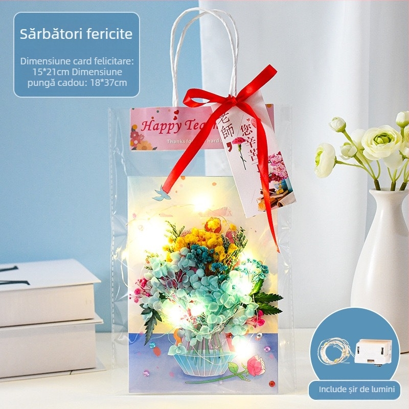 Felicitări de Ziua Profesorilor, felicitări lucrate manual pentru copii, buchet de flori tridimensional realizat de părinți și copii, materiale cadou pentru grădiniță, pentru profesori