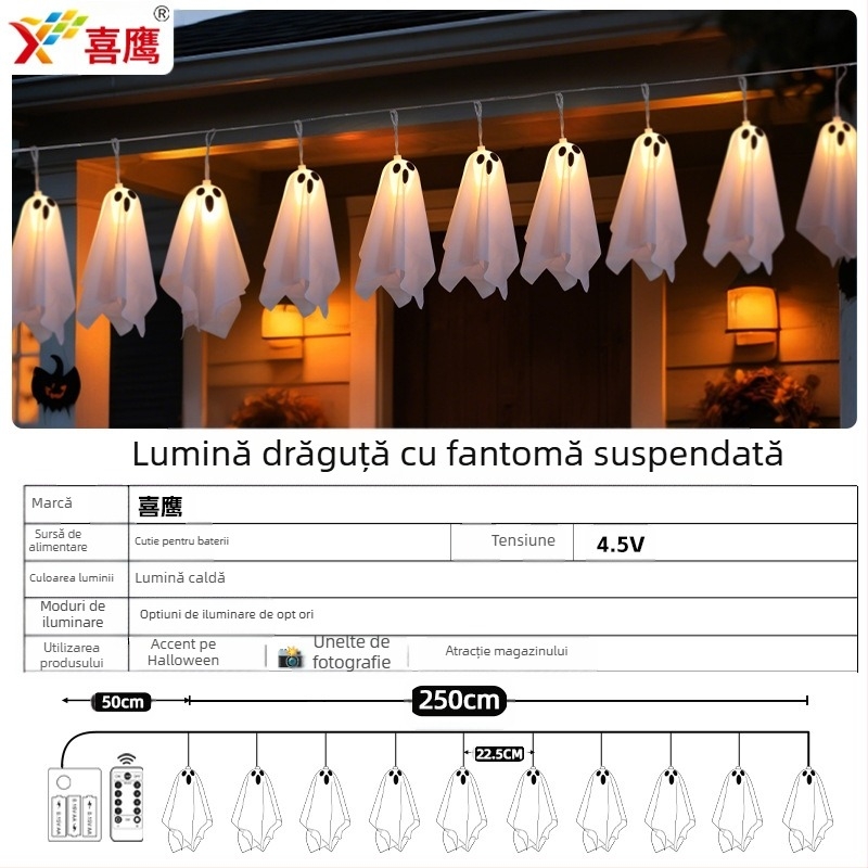 Lumini decorative LED transfrontaliere Amazon pentru Halloween, noi, cu fantome, agățate, cu lumini de atmosferă pentru camera de festival a fantomelor