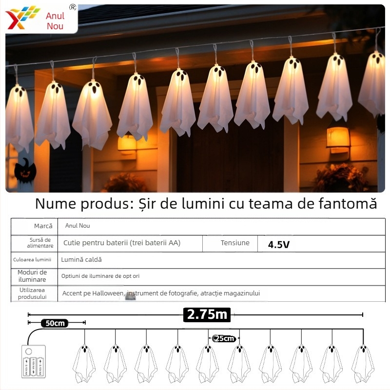 Lumini decorative LED transfrontaliere Amazon pentru Halloween, noi, cu fantome, agățate, cu lumini de atmosferă pentru camera de festival a fantomelor