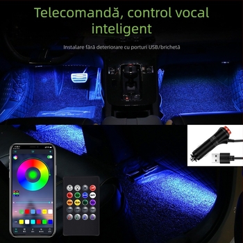 Lampă frontală auto, fără modificări pentru interiorul mașinii, lampă LED colorată cu gaz, lampă USB pentru interior, lampă cu ritm muzical