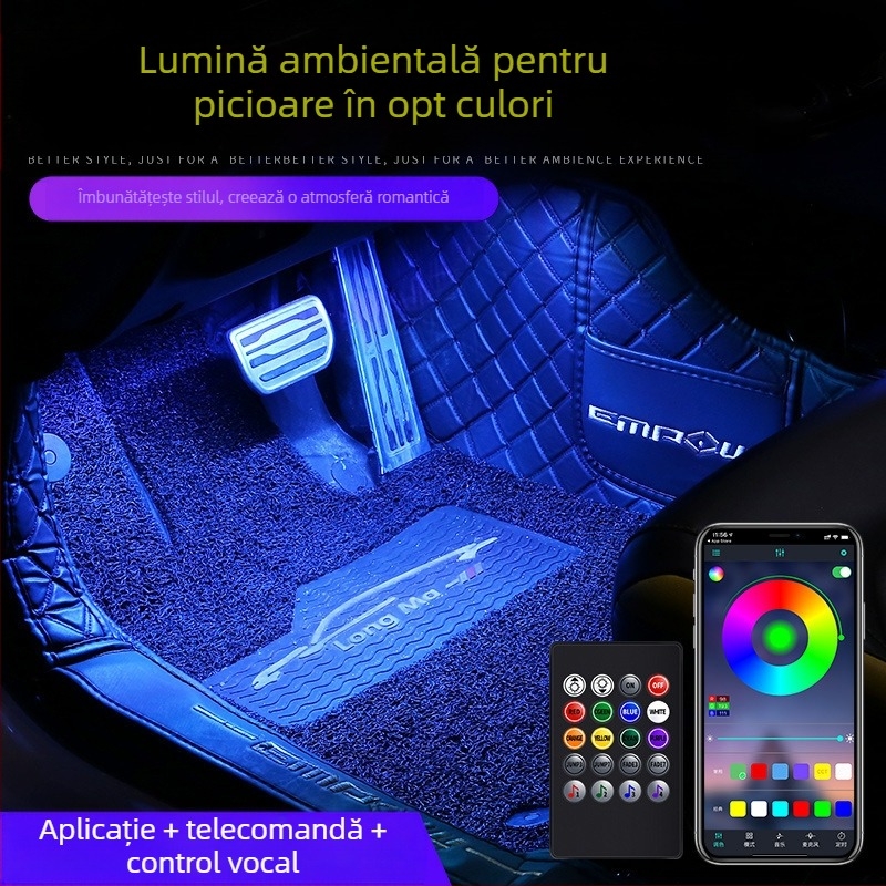Lampă frontală auto, fără modificări pentru interiorul mașinii, lampă LED colorată cu gaz, lampă USB pentru interior, lampă cu ritm muzical