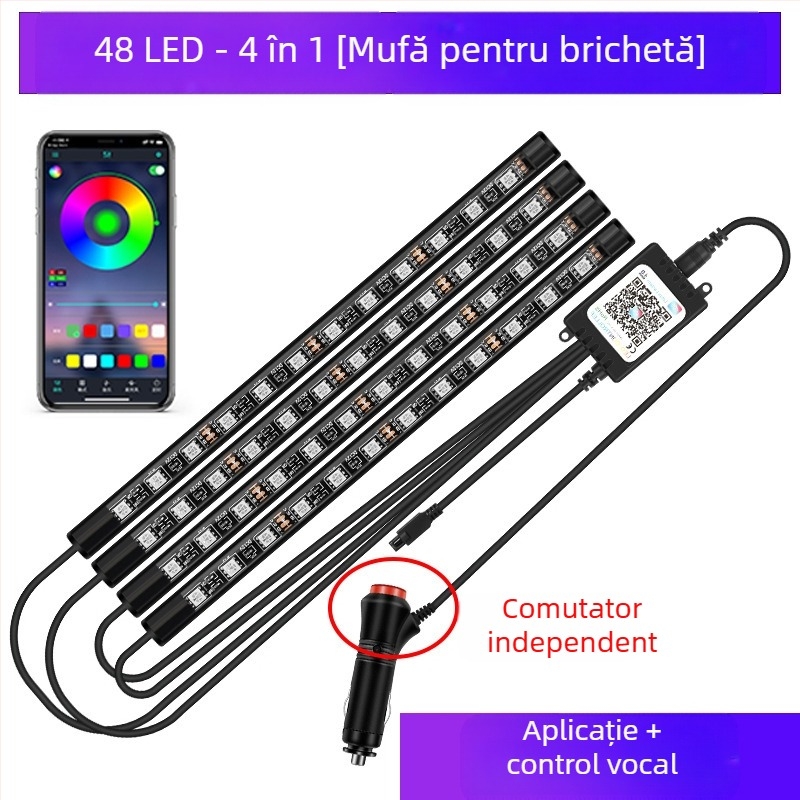 Lampă frontală auto, fără modificări pentru interiorul mașinii, lampă LED colorată cu gaz, lampă USB pentru interior, lampă cu ritm muzical