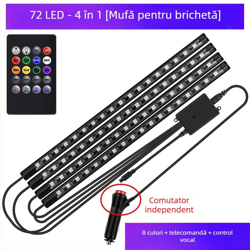 Lampă frontală auto, fără modificări pentru interiorul mașinii, lampă LED colorată cu gaz, lampă USB pentru interior, lampă cu ritm muzical