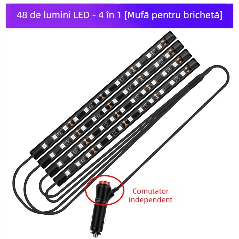 Lampă frontală auto, fără modificări pentru interiorul mașinii, lampă LED colorată cu gaz, lampă USB pentru interior, lampă cu ritm muzical