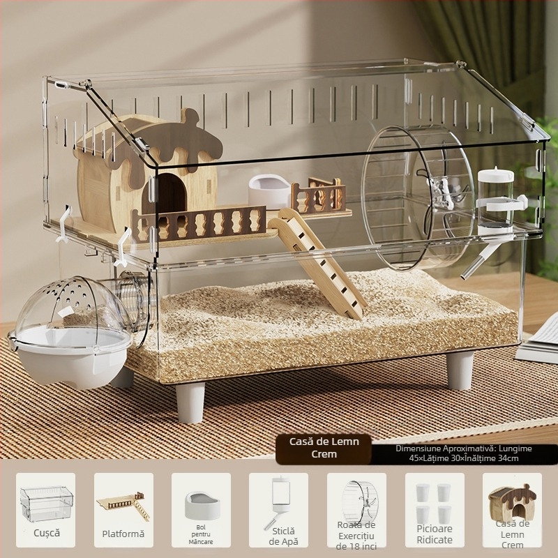 Cușcă de hamster Golden Bear specială acrilică mare transparentă luxoasă pentru vilă, cutie de reproducere, jucării ieftine, set