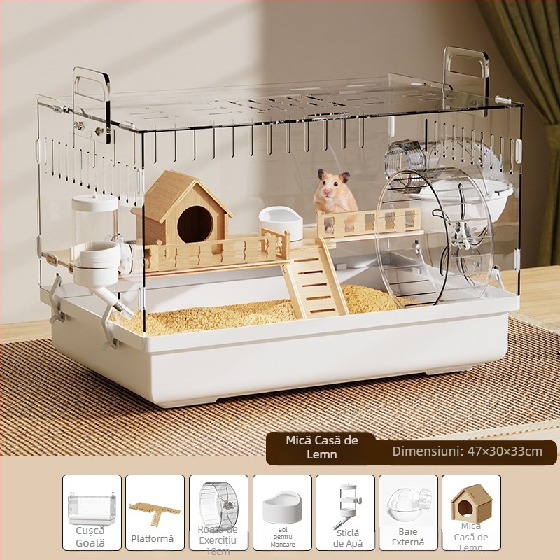 Cușcă de hamster Golden Bear specială acrilică mare transparentă luxoasă pentru vilă, cutie de reproducere, jucării ieftine, set