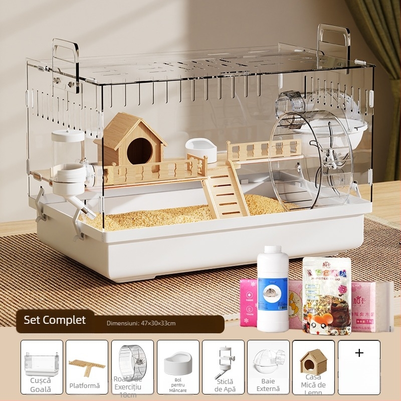 Cușcă de hamster Golden Bear specială acrilică mare transparentă luxoasă pentru vilă, cutie de reproducere, jucării ieftine, set