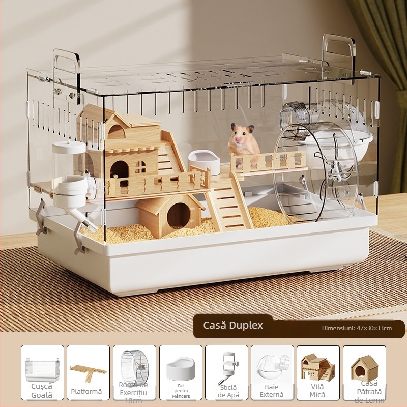 Cușcă de hamster Golden Bear specială acrilică mare transparentă luxoasă pentru vilă, cutie de reproducere, jucării ieftine, set