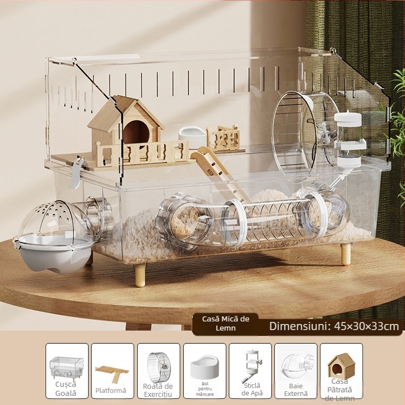 Cușcă de hamster Golden Bear specială acrilică mare transparentă luxoasă pentru vilă, cutie de reproducere, jucării ieftine, set