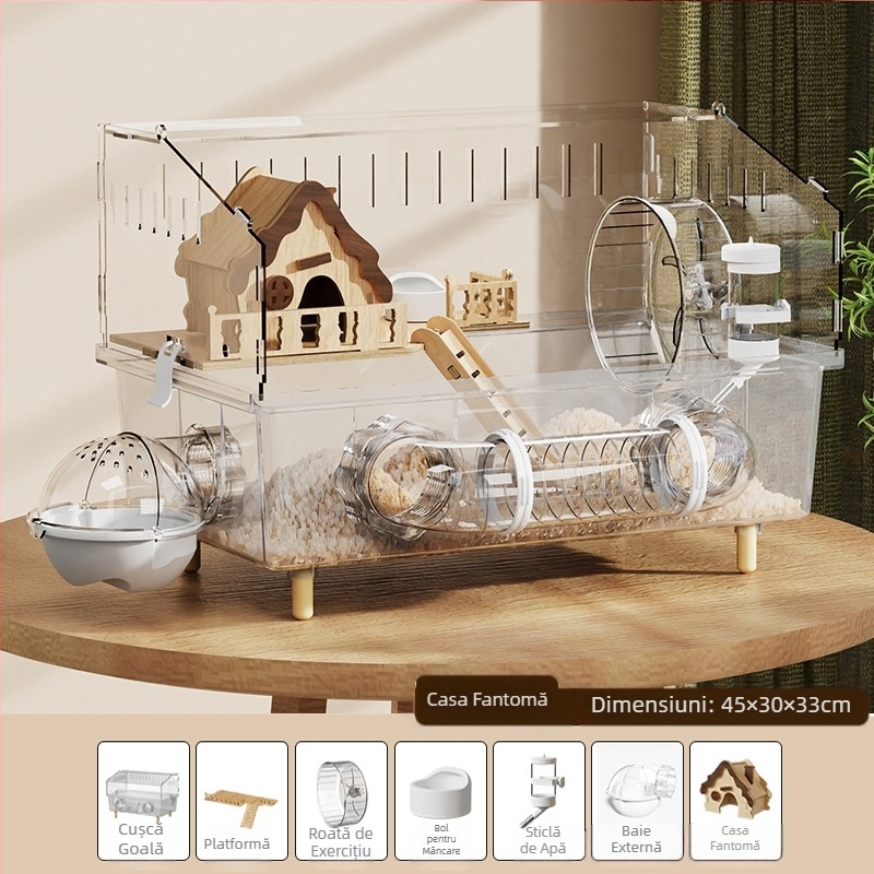 Cușcă de hamster Golden Bear specială acrilică mare transparentă luxoasă pentru vilă, cutie de reproducere, jucării ieftine, set