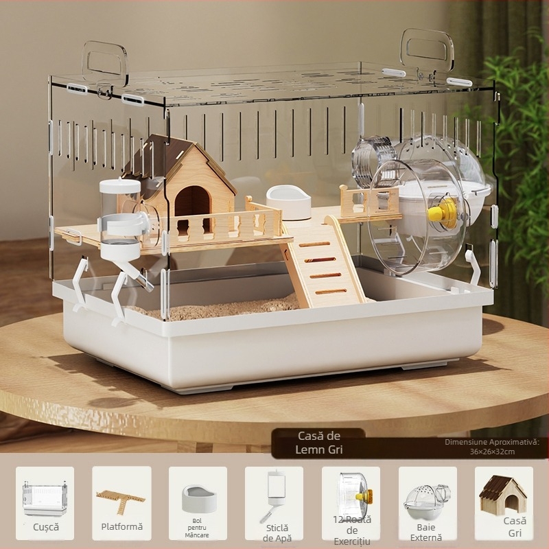 Cușcă de hamster Golden Bear specială acrilică mare transparentă luxoasă pentru vilă, cutie de reproducere, jucării ieftine, set