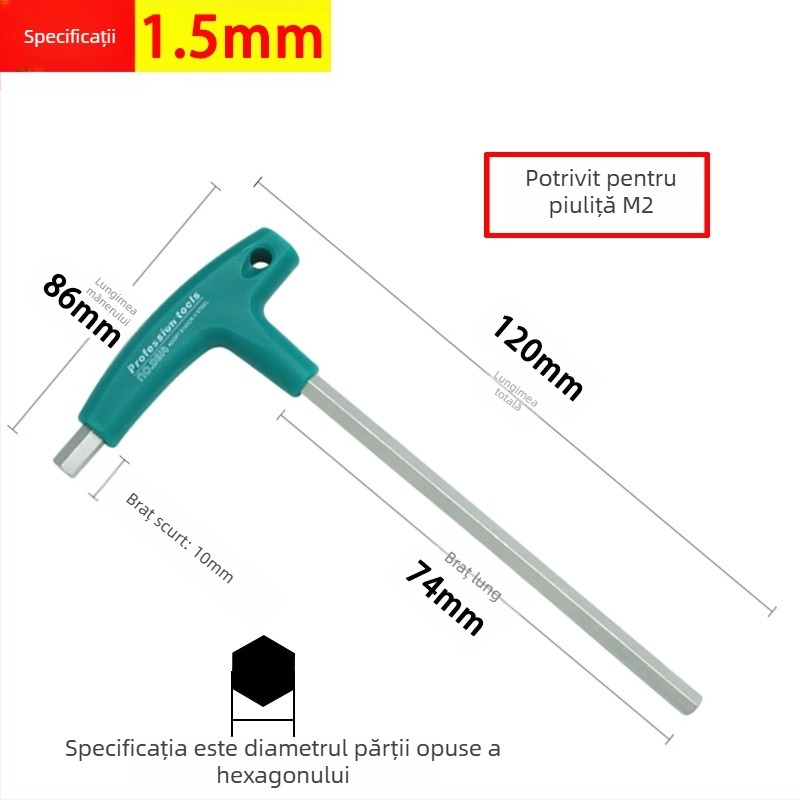 cheie hexagonală tip T, șurubelniță hexagonală metrică cu cap plat, alungită, 6, scule unghiulare 2