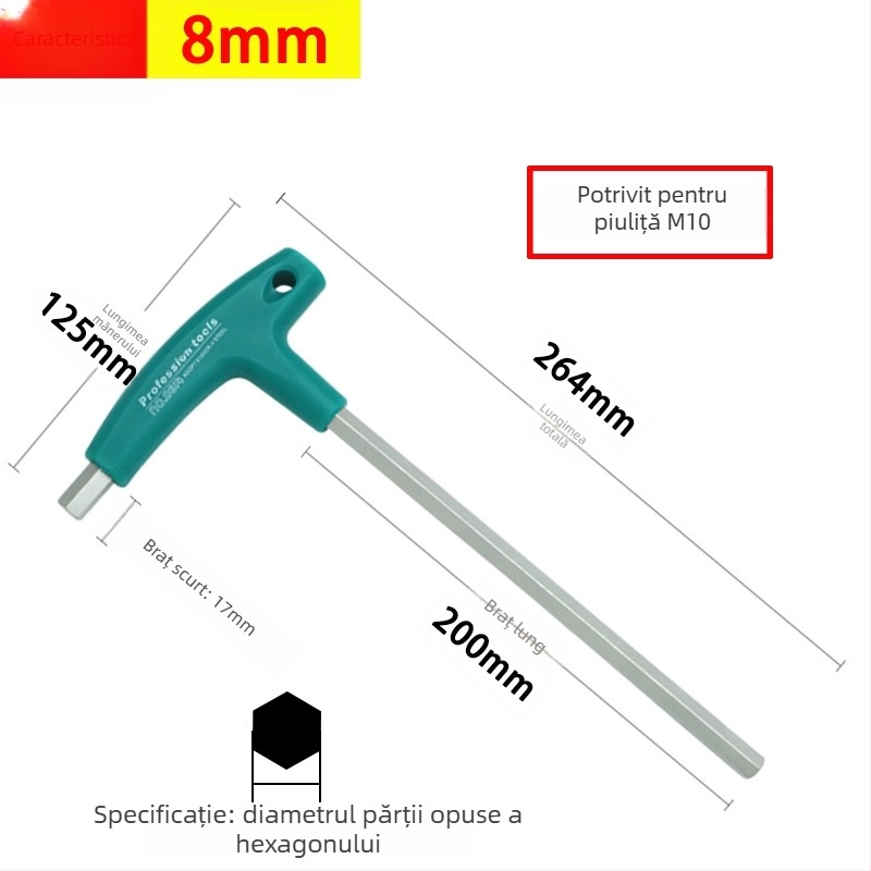 cheie hexagonală tip T, șurubelniță hexagonală metrică cu cap plat, alungită, 6, scule unghiulare 2