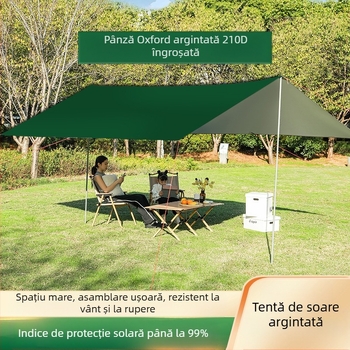Copertină de cauciuc neagră, pentru cort în aer liber, protecție solară, pânză de protecție solară, îngroșată, impermeabilă, pânză Oxford, camping, 6-20 de persoane, pânză de copertină multifuncțională