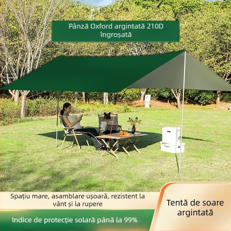 Copertină de cauciuc neagră, pentru cort în aer liber, protecție solară, pânză de protecție solară, îngroșată, impermeabilă, pânză Oxford, camping, 6-20 de persoane, pânză de copertină multifuncțională