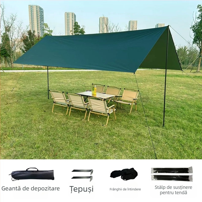 Copertină de cauciuc neagră, pentru cort în aer liber, protecție solară, pânză de protecție solară, îngroșată, impermeabilă, pânză Oxford, camping, 6-20 de persoane, pânză de copertină multifuncțională