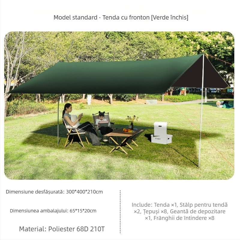 Copertină de cauciuc neagră, pentru cort în aer liber, protecție solară, pânză de protecție solară, îngroșată, impermeabilă, pânză Oxford, camping, 6-20 de persoane, pânză de copertină multifuncțională